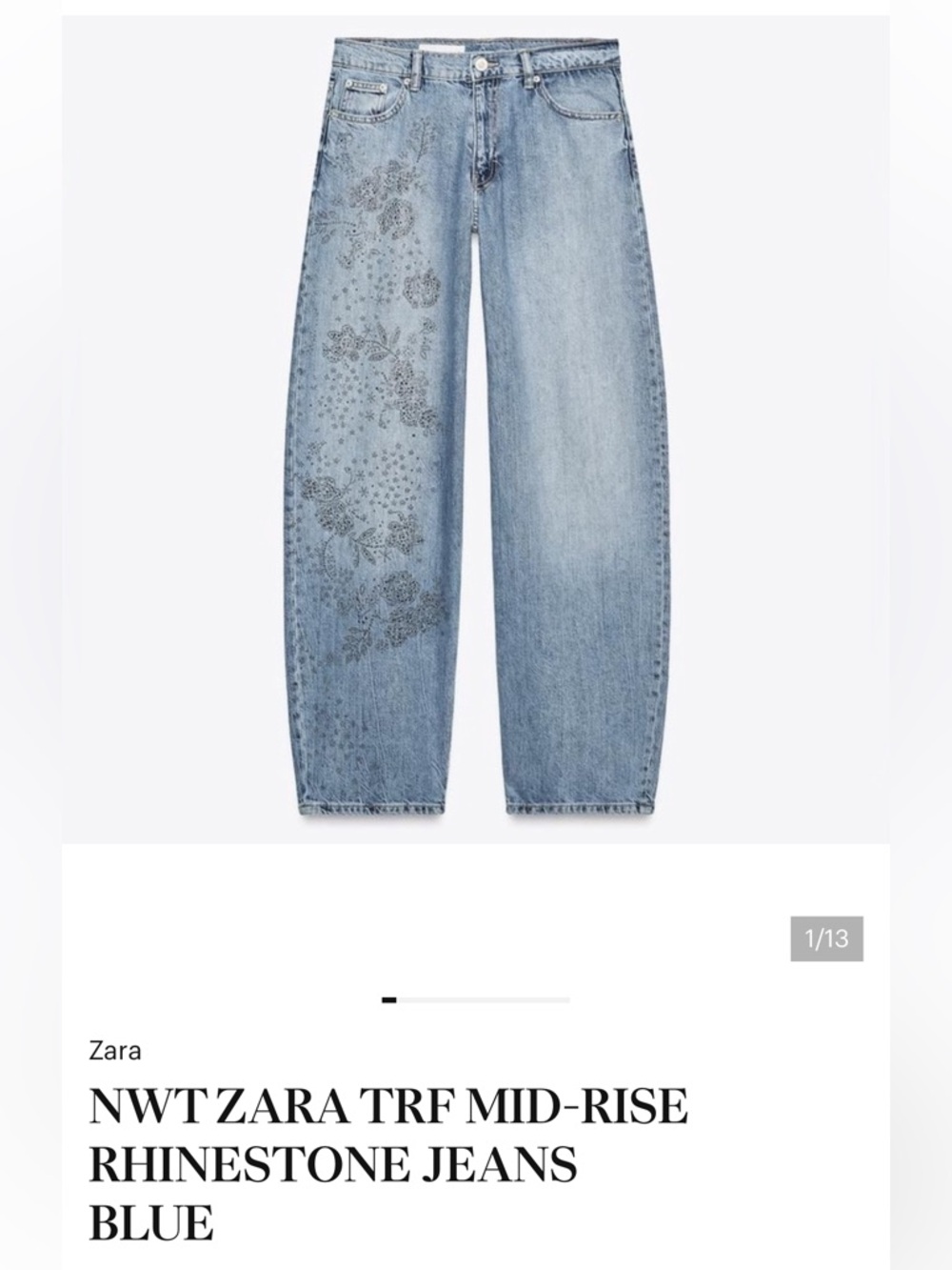NWT/Zara TRF mid-rise rhinestone jeans/US12